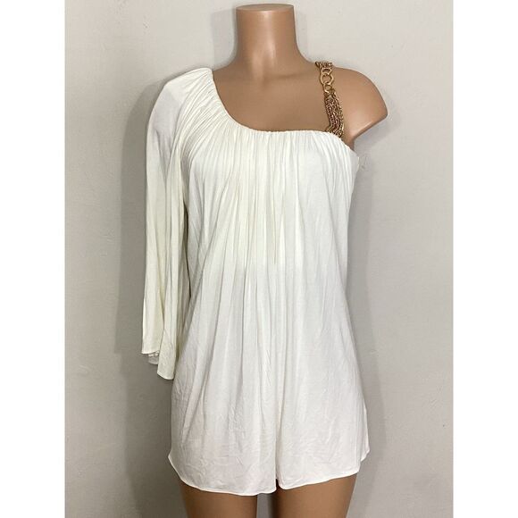 New. SKY ivory white gathered long sleeve mini with chains. Retails $249 - Picture 2 of 10